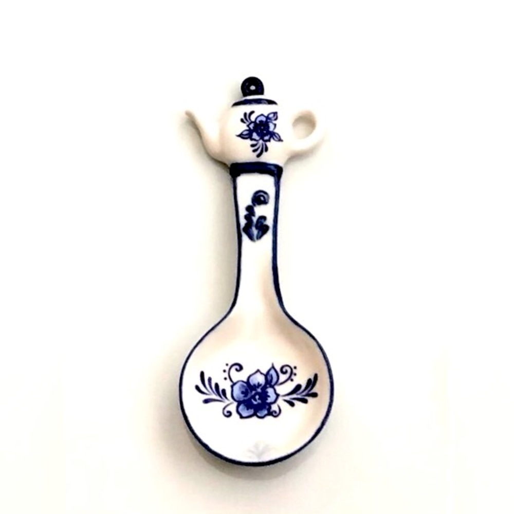 Kurt S. Adler Porcelain Delft Blue Spoon w/Teapot Handle